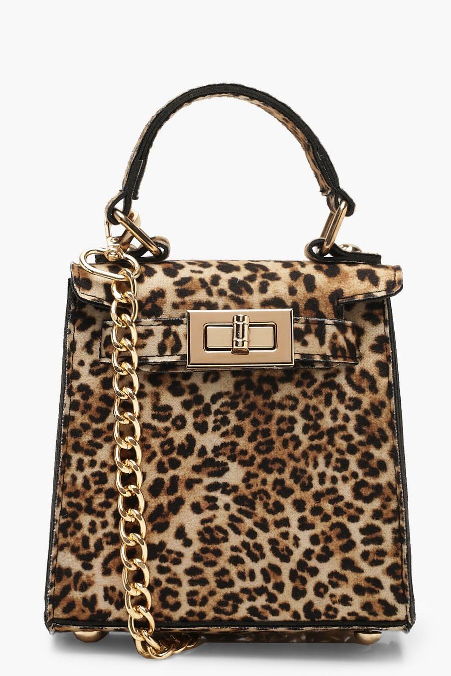 Natural Suedette Leopard Mini Lock Grab Bag image number 1