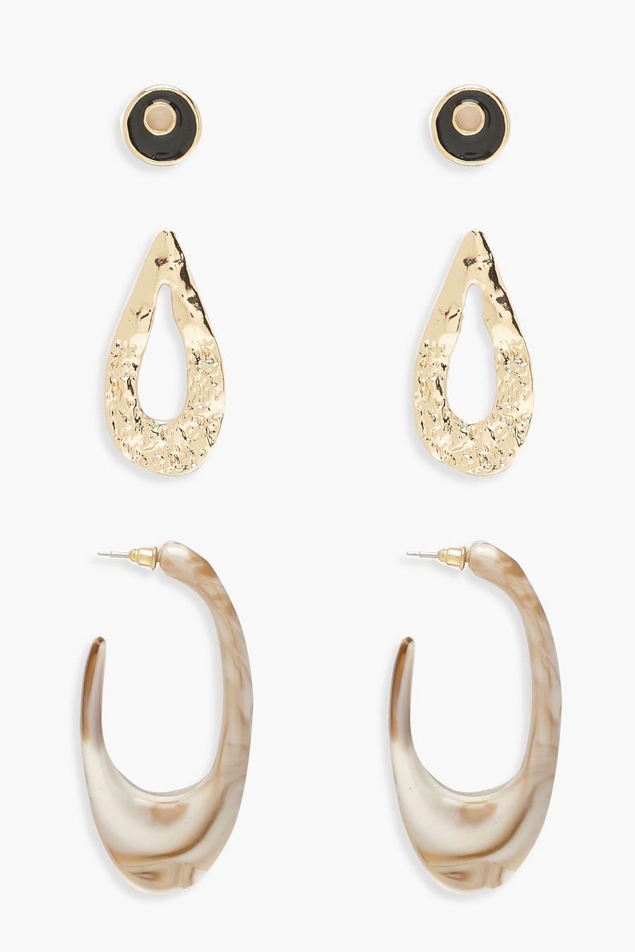 Gold metallic Hammered Marble Earring Pack image number 1