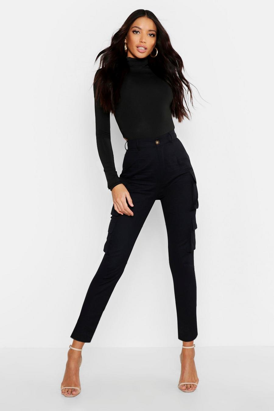 Black High Waist Skinny Cargo Pocket Trouser image number 1