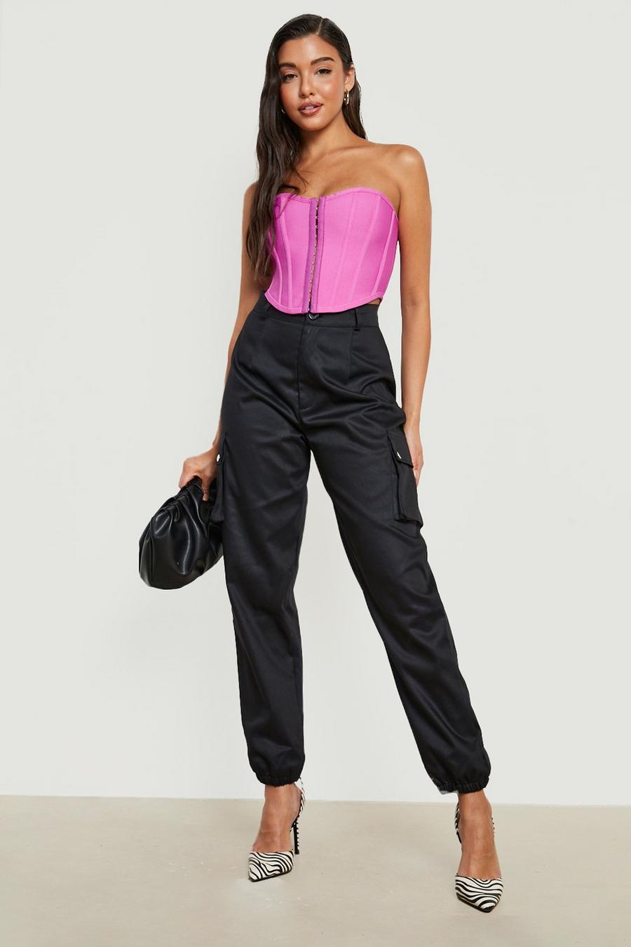 Black High Waisted Casual Woven Cargo Pants image number 1