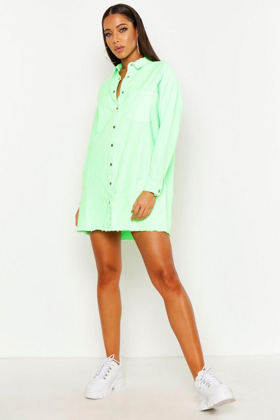 Oversized Jeanshemd-Kleid, Neon-grün image number 1