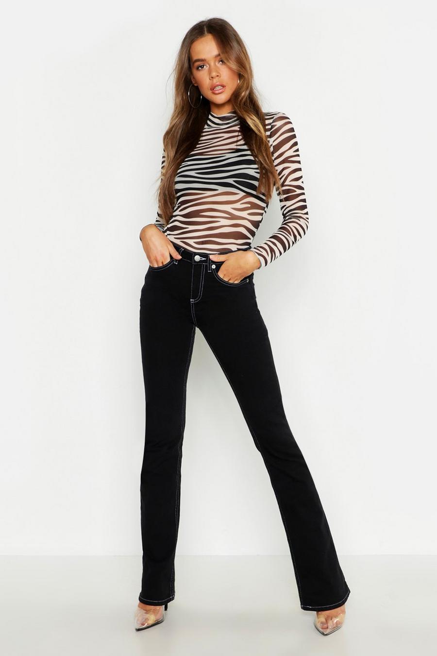 High Rise Contrast Stitch Stretch Flare Jean image number 1