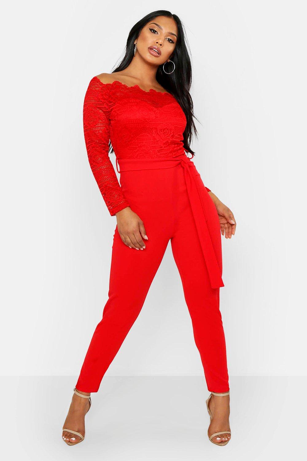 off the shoulder lace 2 in 1 jumpsuit