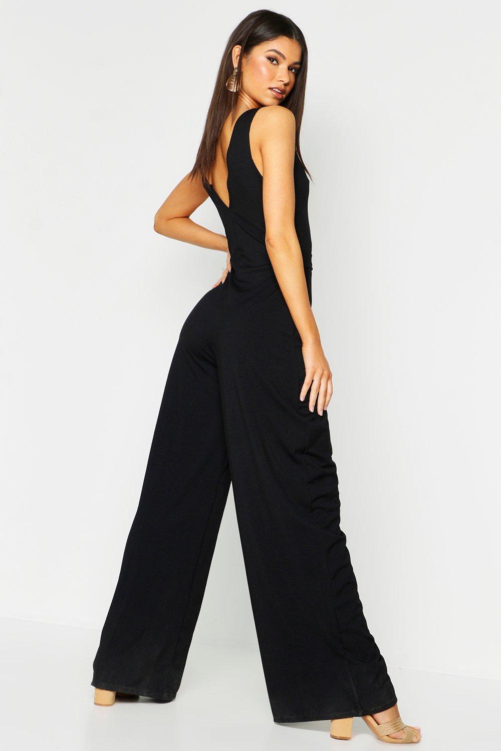 Crepe Seam Front Tab Detail Ankle Grazer Jumpsuit