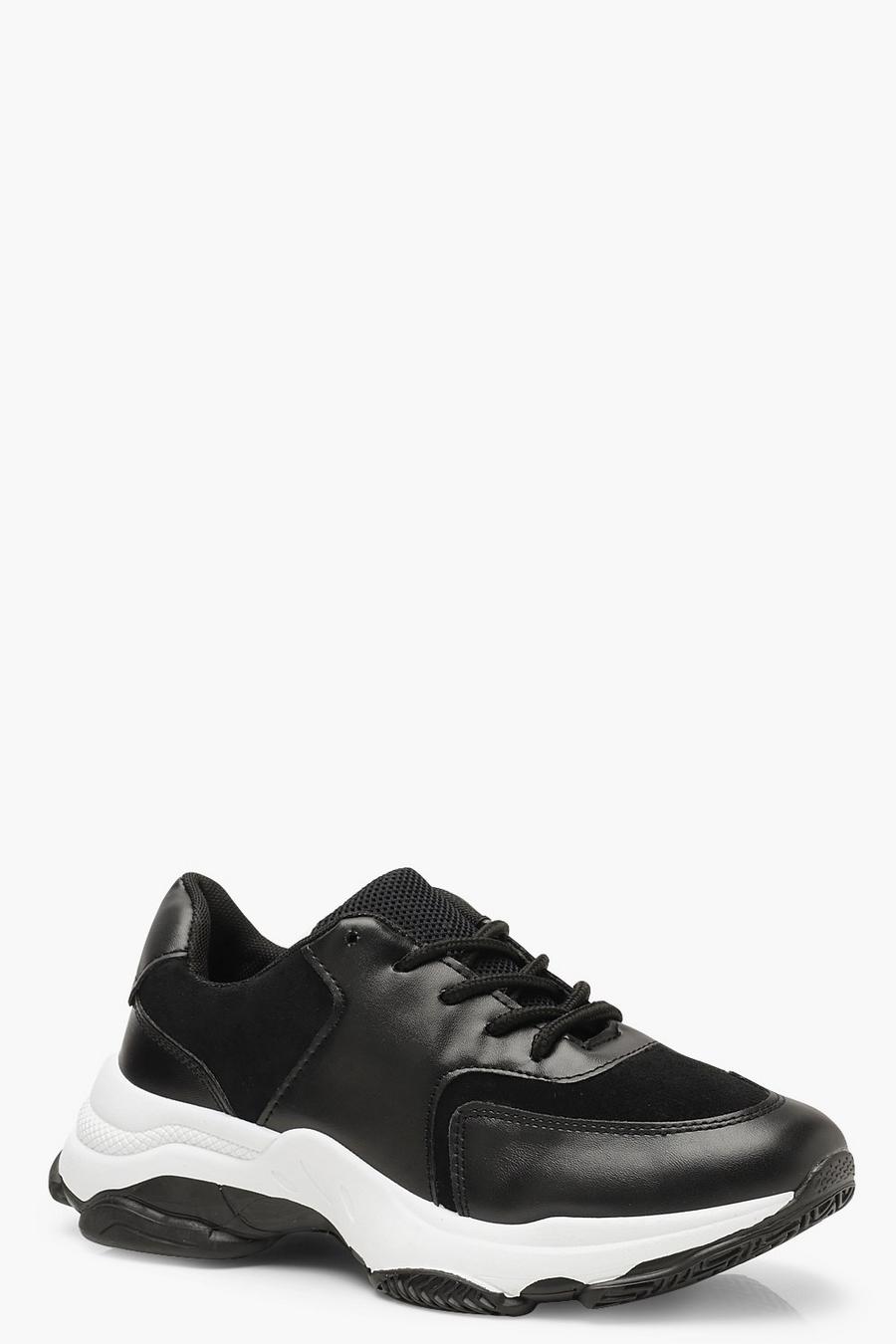 Black Chunky Sole Lace Up Sneakers image number 1