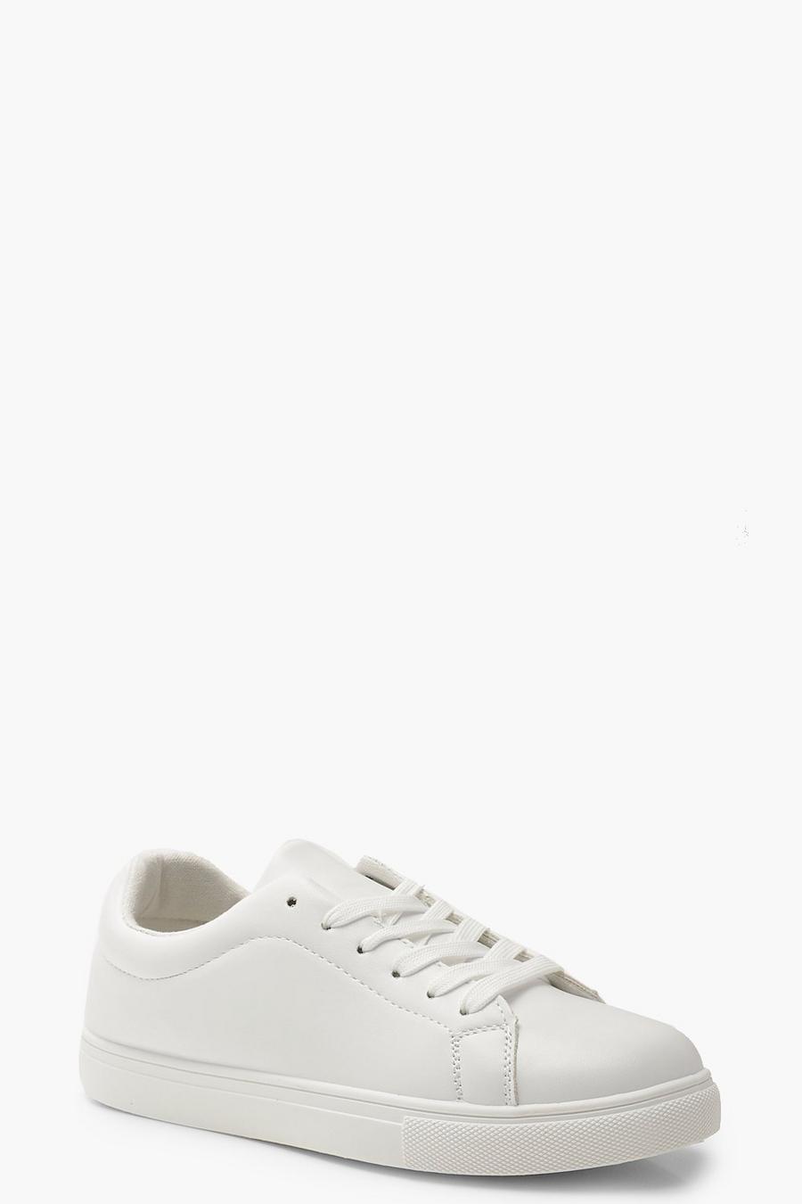 White Lace Up Flat Trainers image number 1
