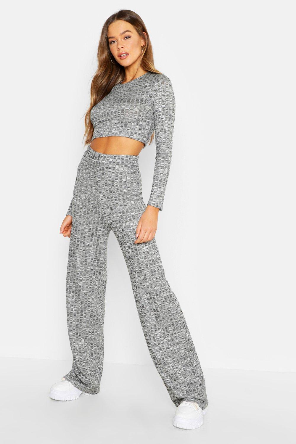 Rib Cropped Top And Pants Two-Piece Set