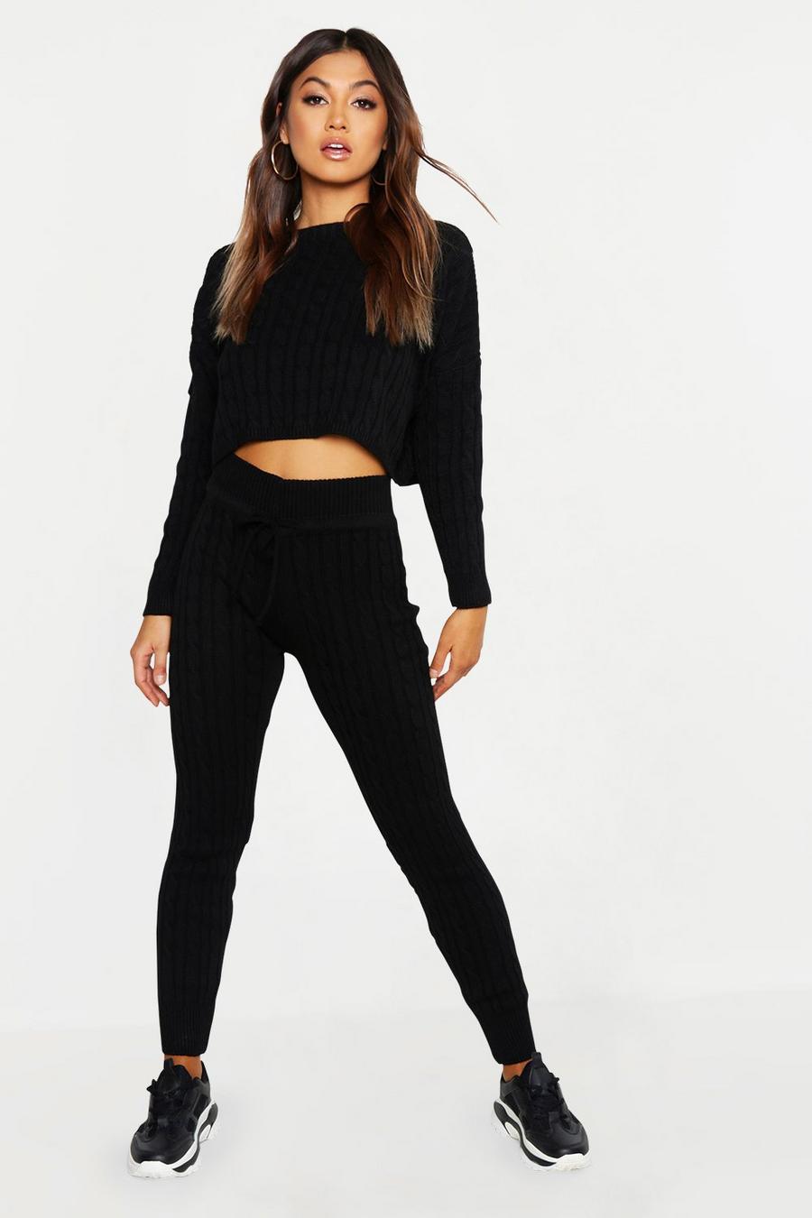 Black Cable Knit Oversized Sweater & Legging Co-Ord image number 1