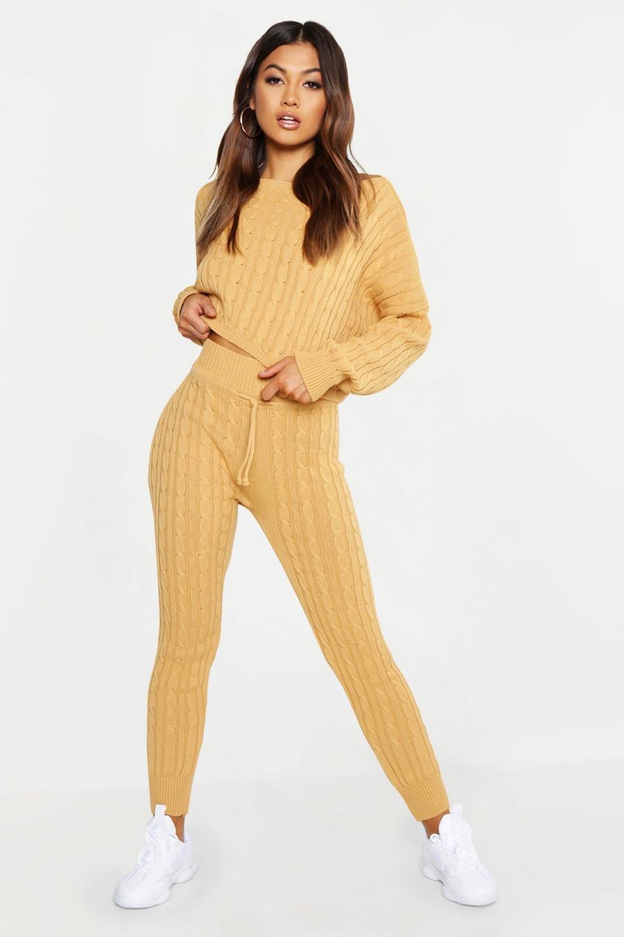 Camel Cable Knit Oversized Sweater & Legging Co-Ord image number 1