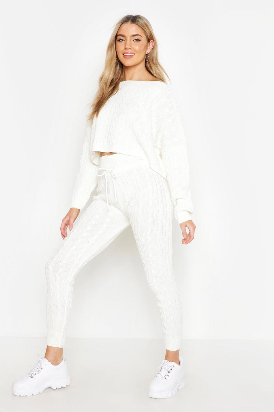 Cream Cable Knit Oversized Sweater & Legging Two-Piece image number 1