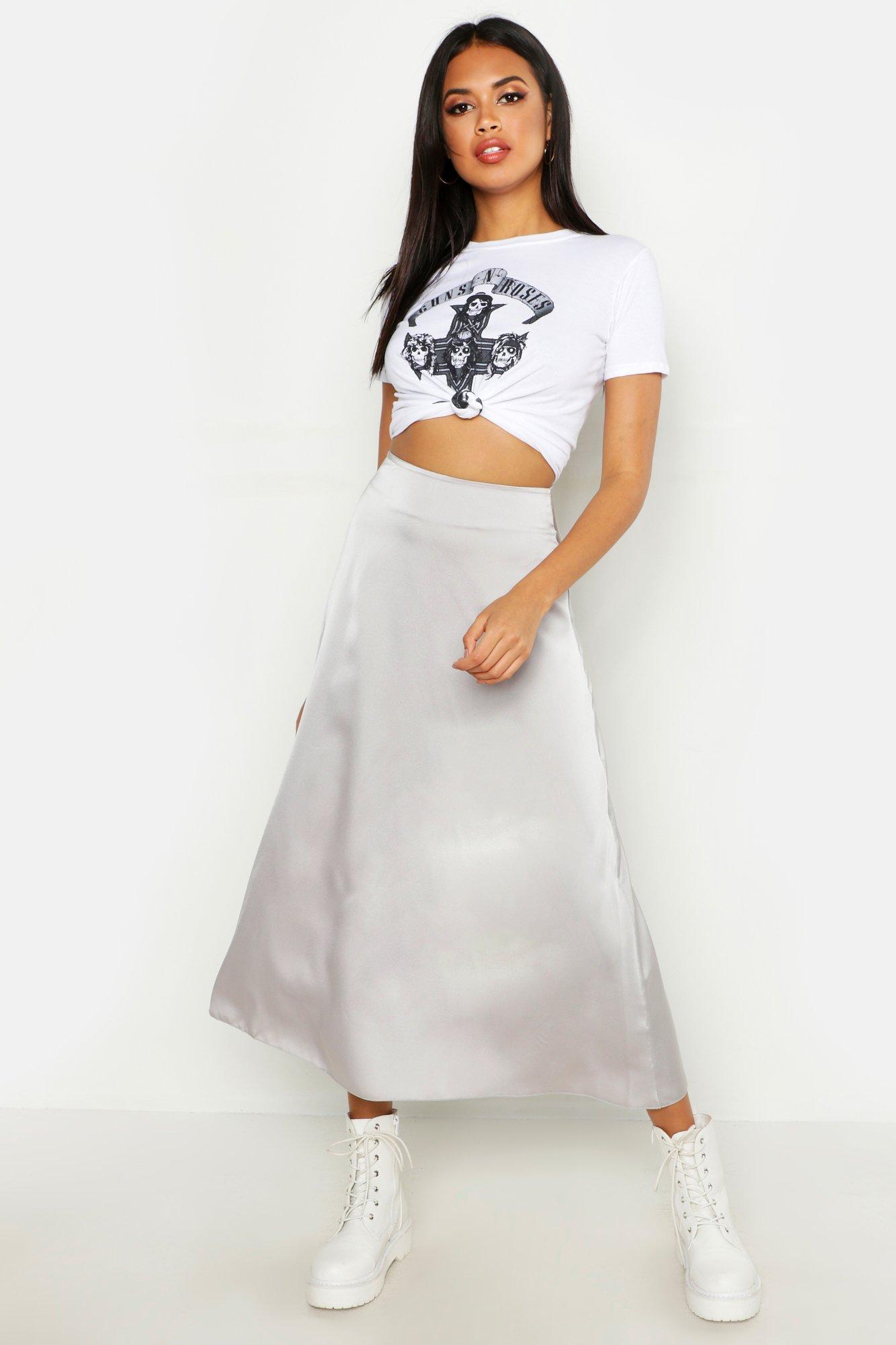 boohoo white satin skirt