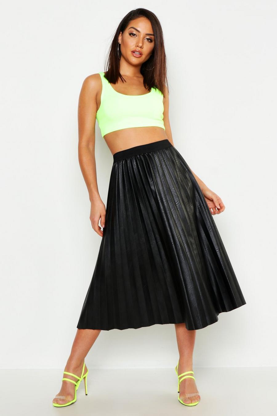 Black Faux Leather Pleated Skirt image number 1