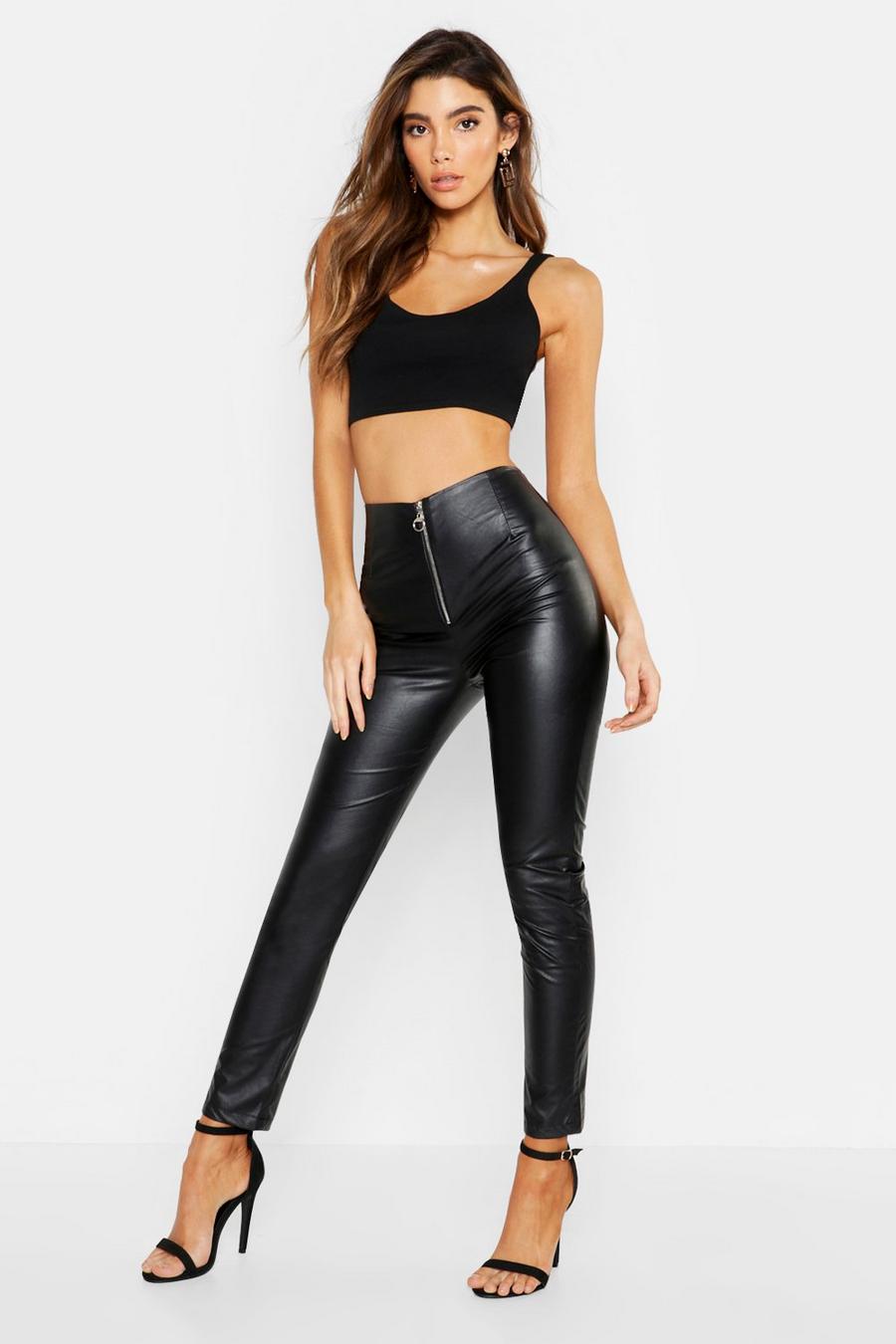 Pu Faux Leather Zip Front Skinny Pants image number 1