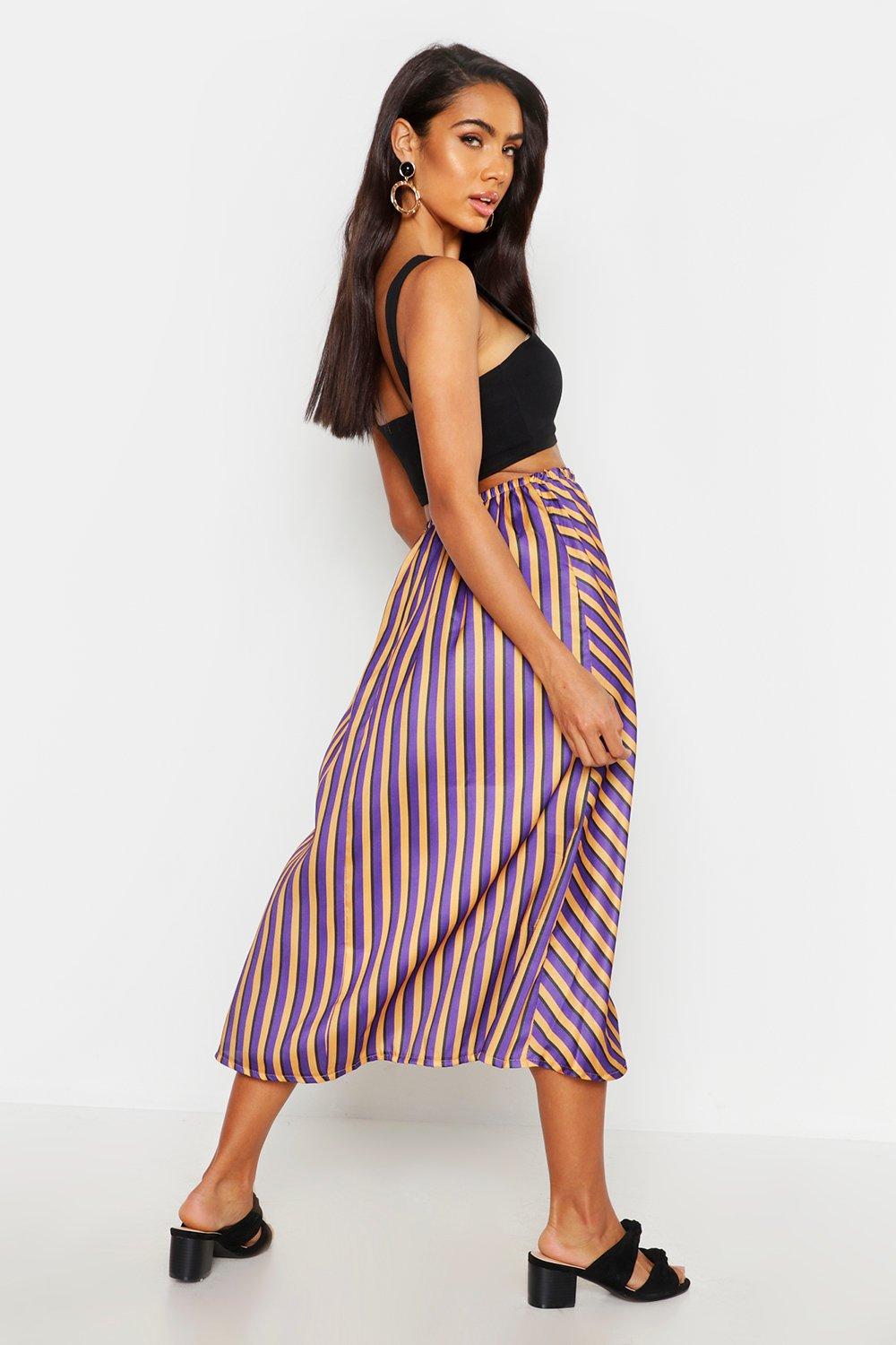 Striped satin midi outlet dress