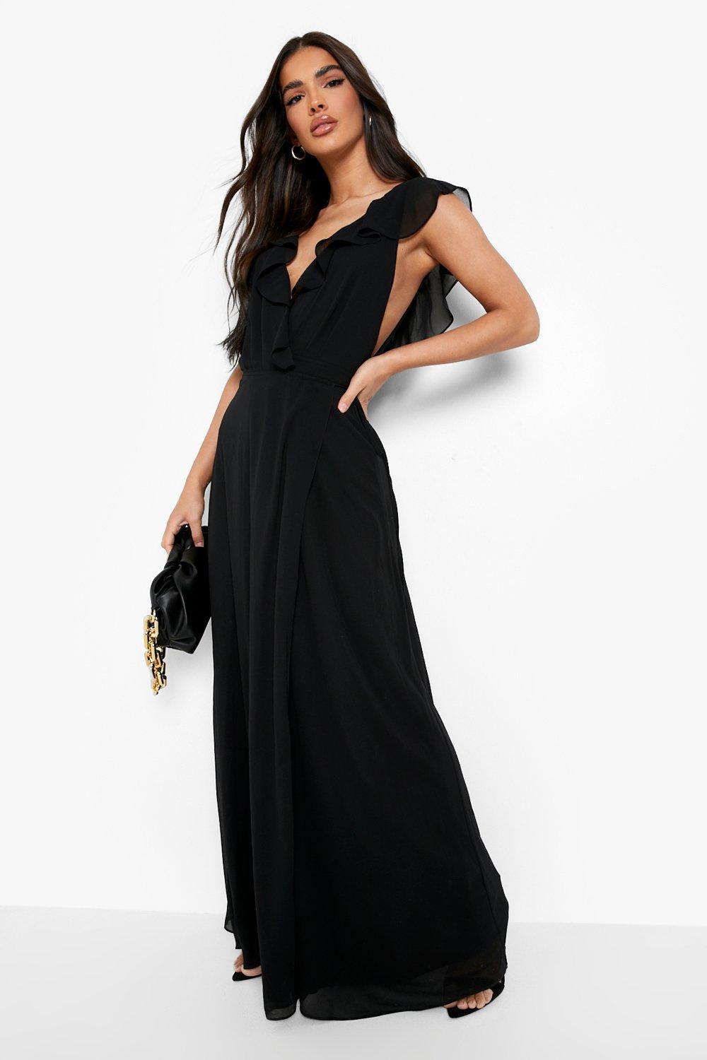 black wrap bridesmaid dresses