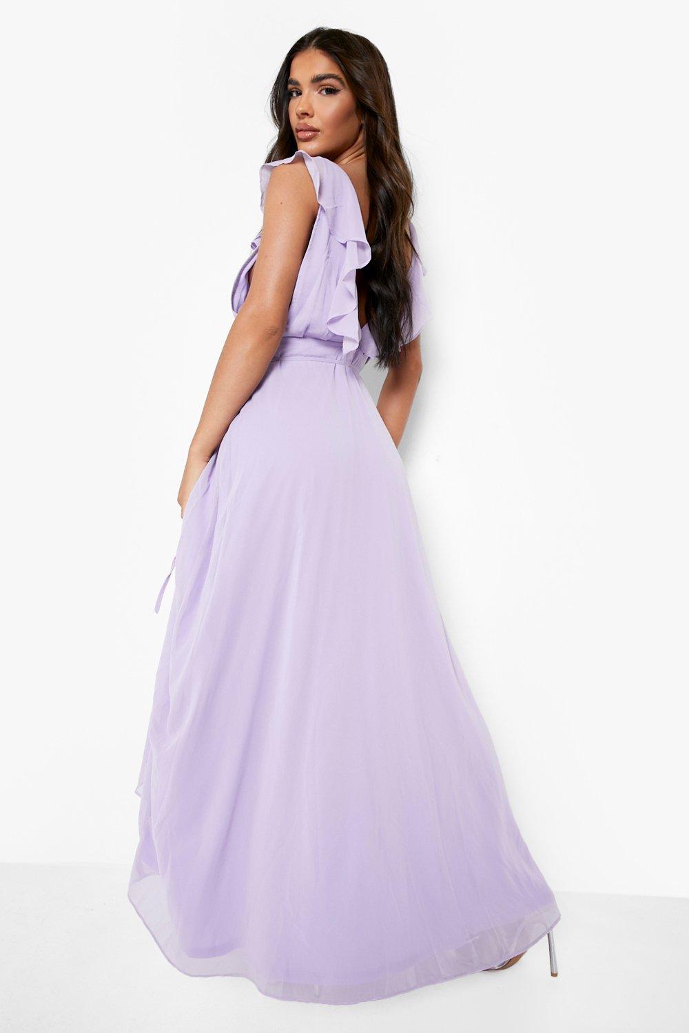 Frill Wrap Detail Chiffon Maxi Bridesmaid Dress