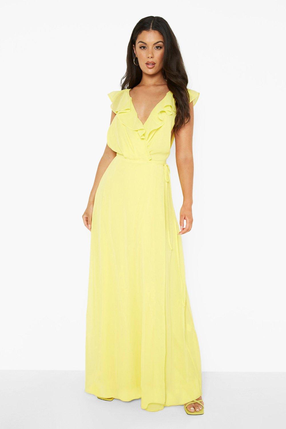 SILKFRED SILK FRED Flounce London Wrap Front Maxi Dress Ruffle Yellow 10 6  38 £100.00 - PicClick UK