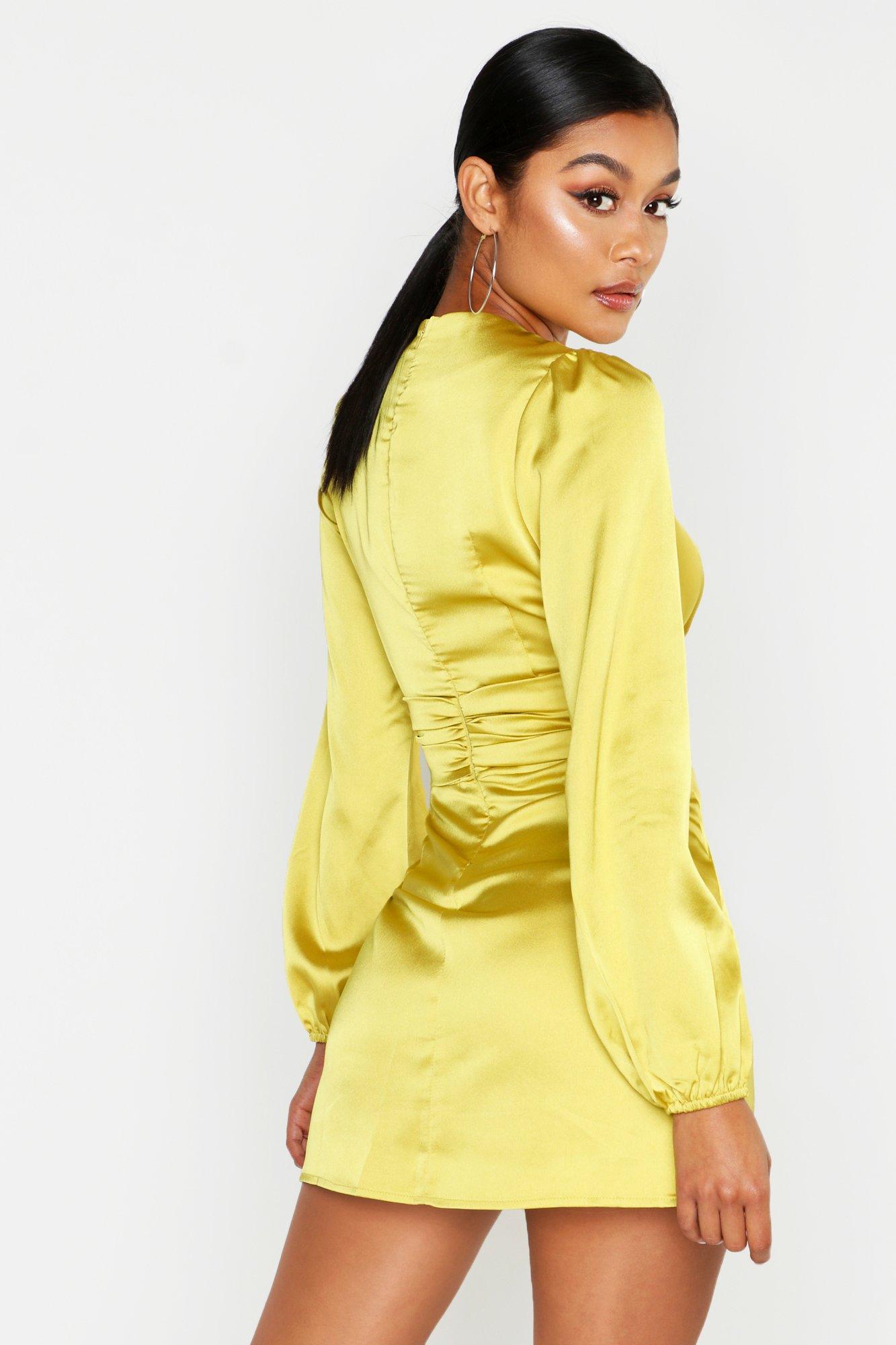 satin wrap detail dress