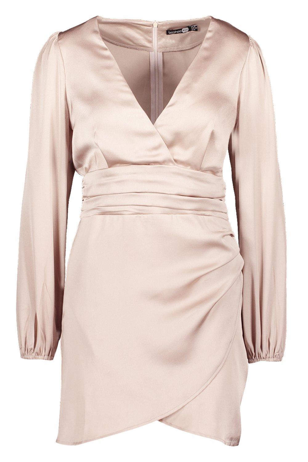 satin wrap detail dress