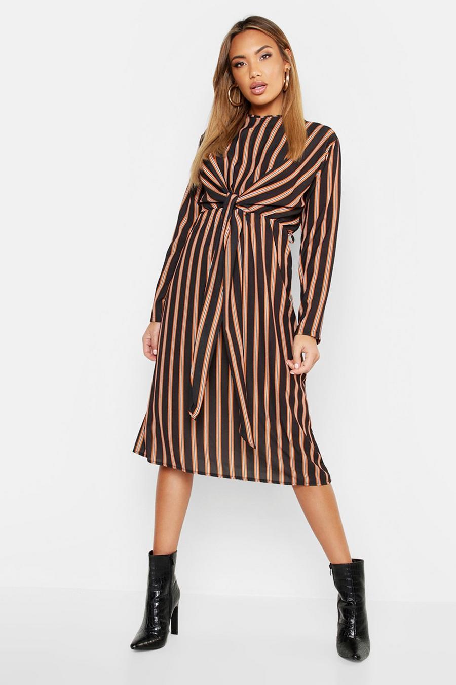 Woven Stripe Tie Front Midi Dress image number 1
