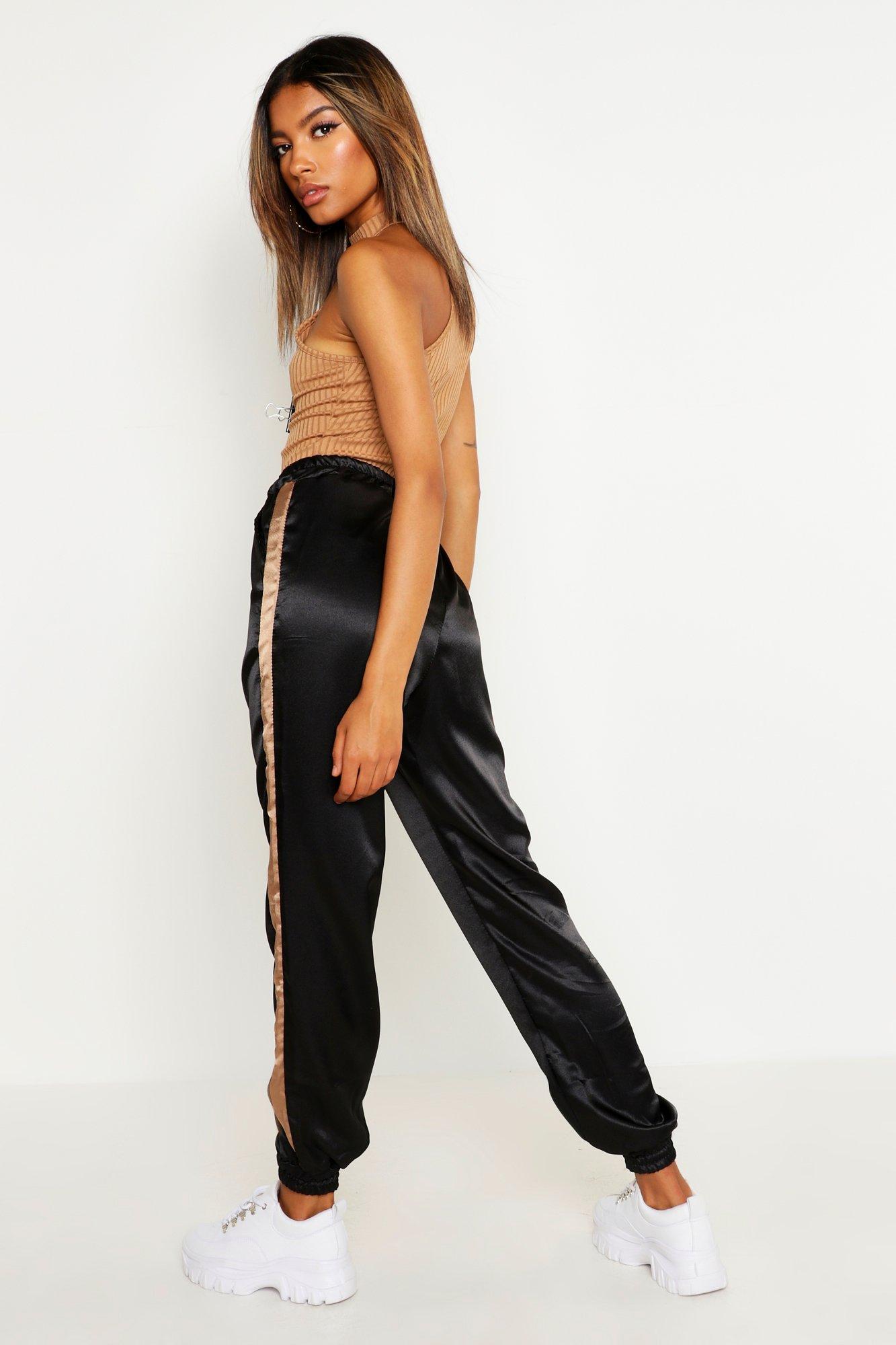 Black Satin Jogger Pants