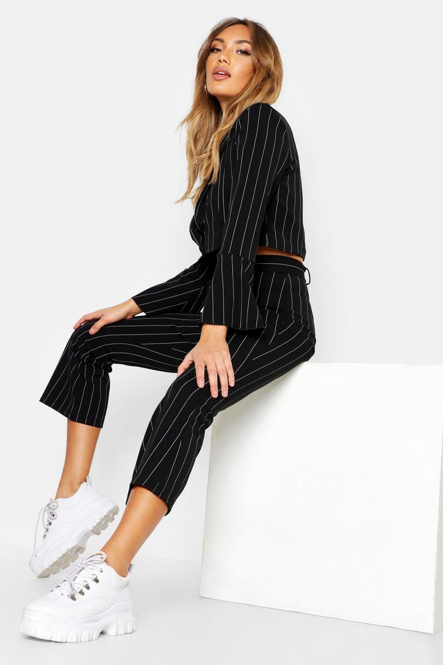 Pinstripe Belted Kick Flare Trouser image number 1