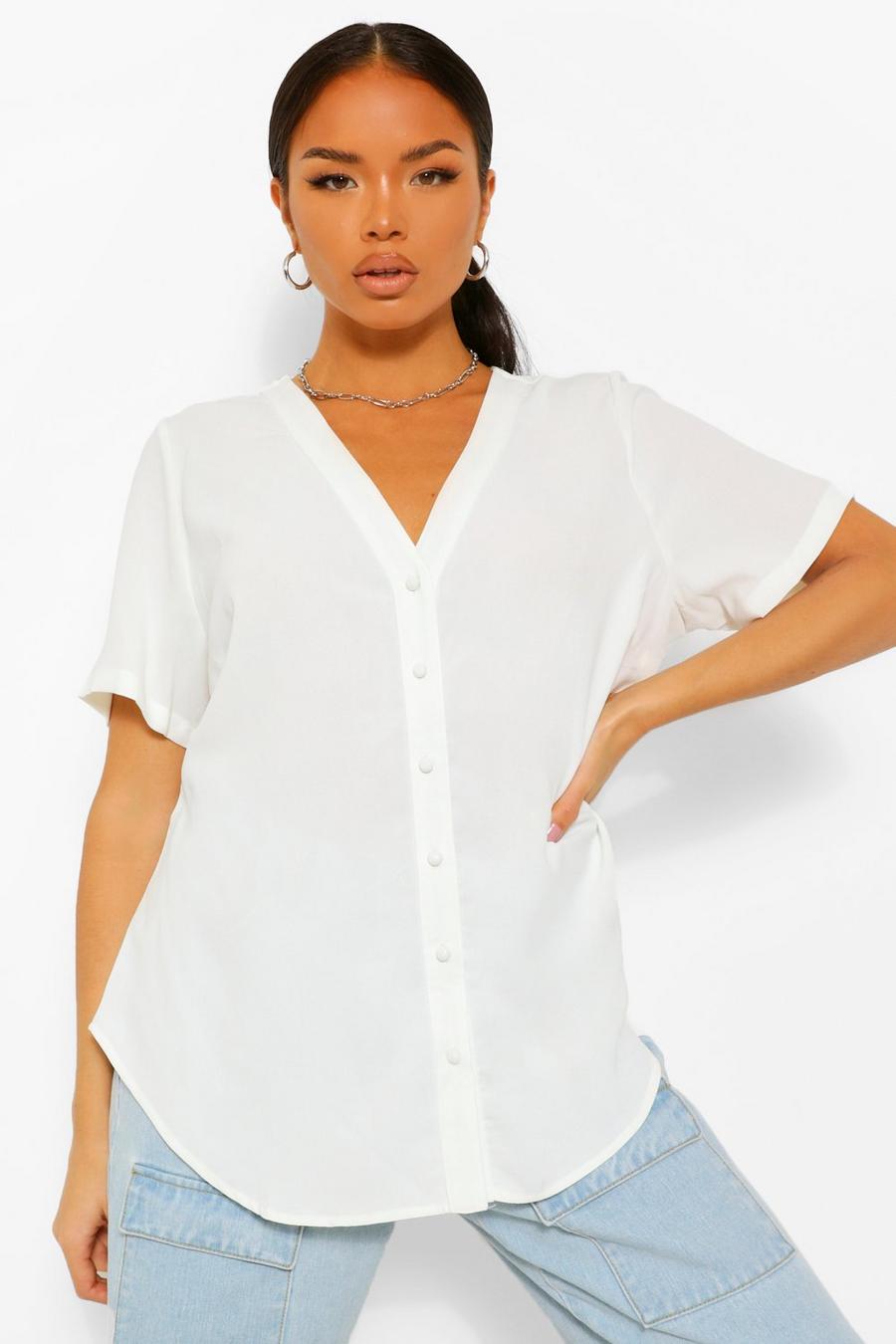 White Short Sleeve Button Through Blouse image number 1
