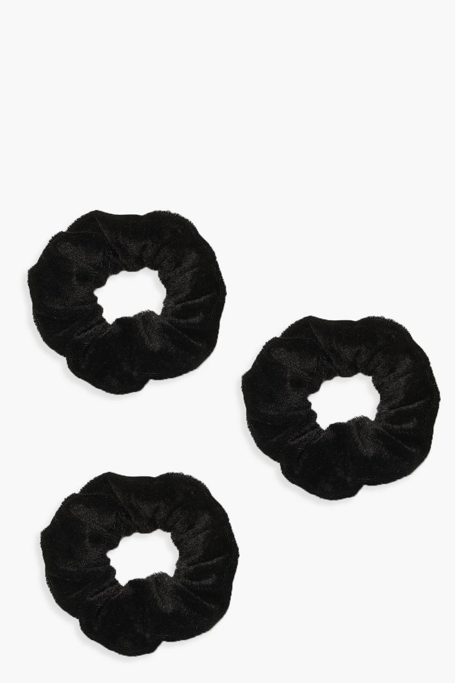 Confezione con 3 elastici per capelli in velluto, Nero negro