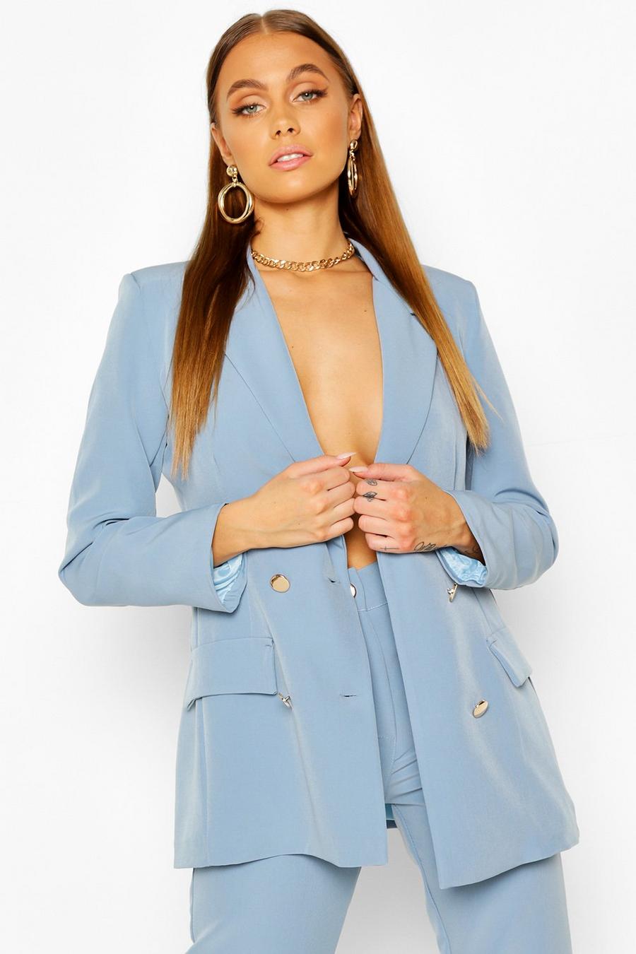 Blue Double Breasted Military Blazer image number 1