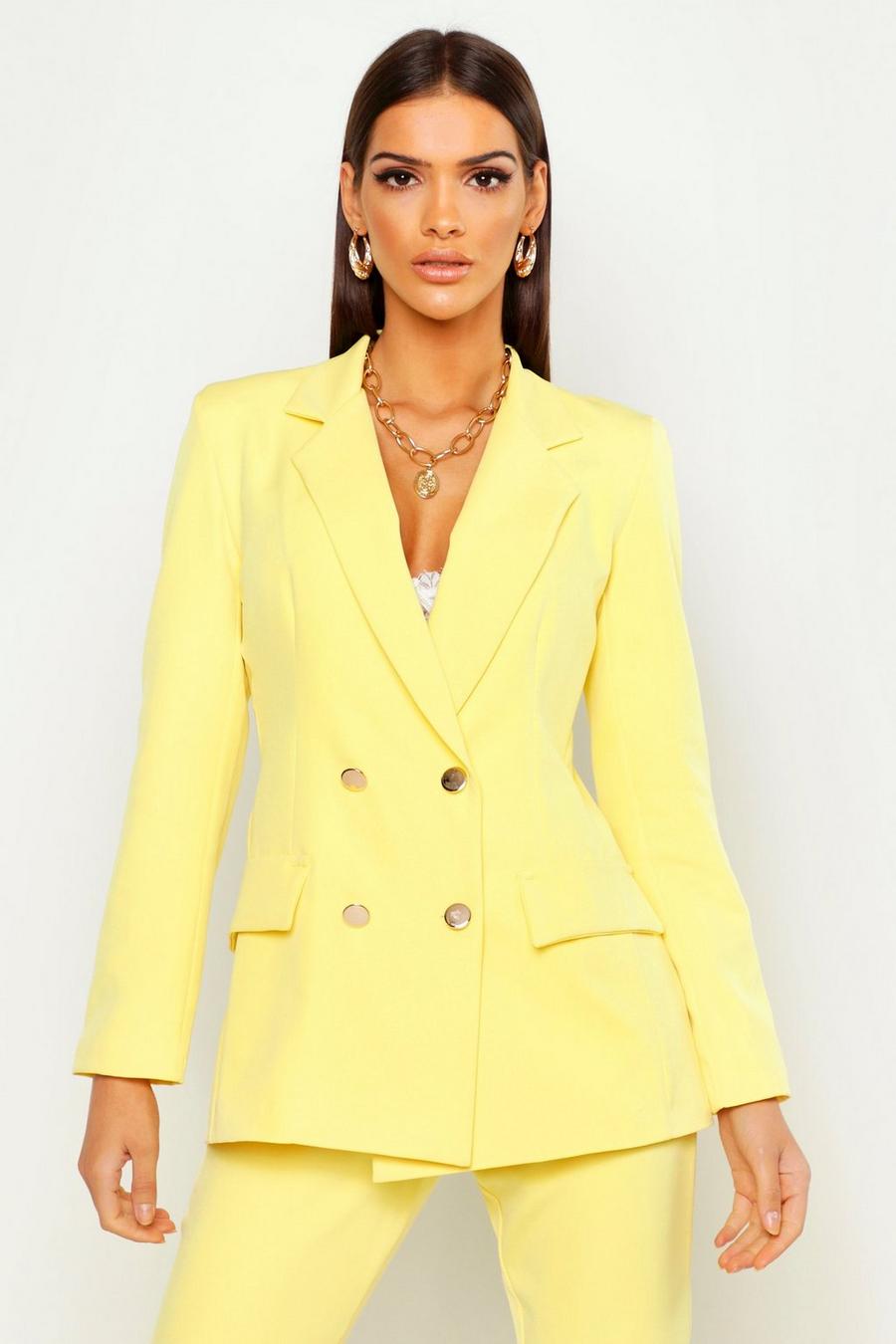 Bright yellow Double Breasted Military Blazer image number 1