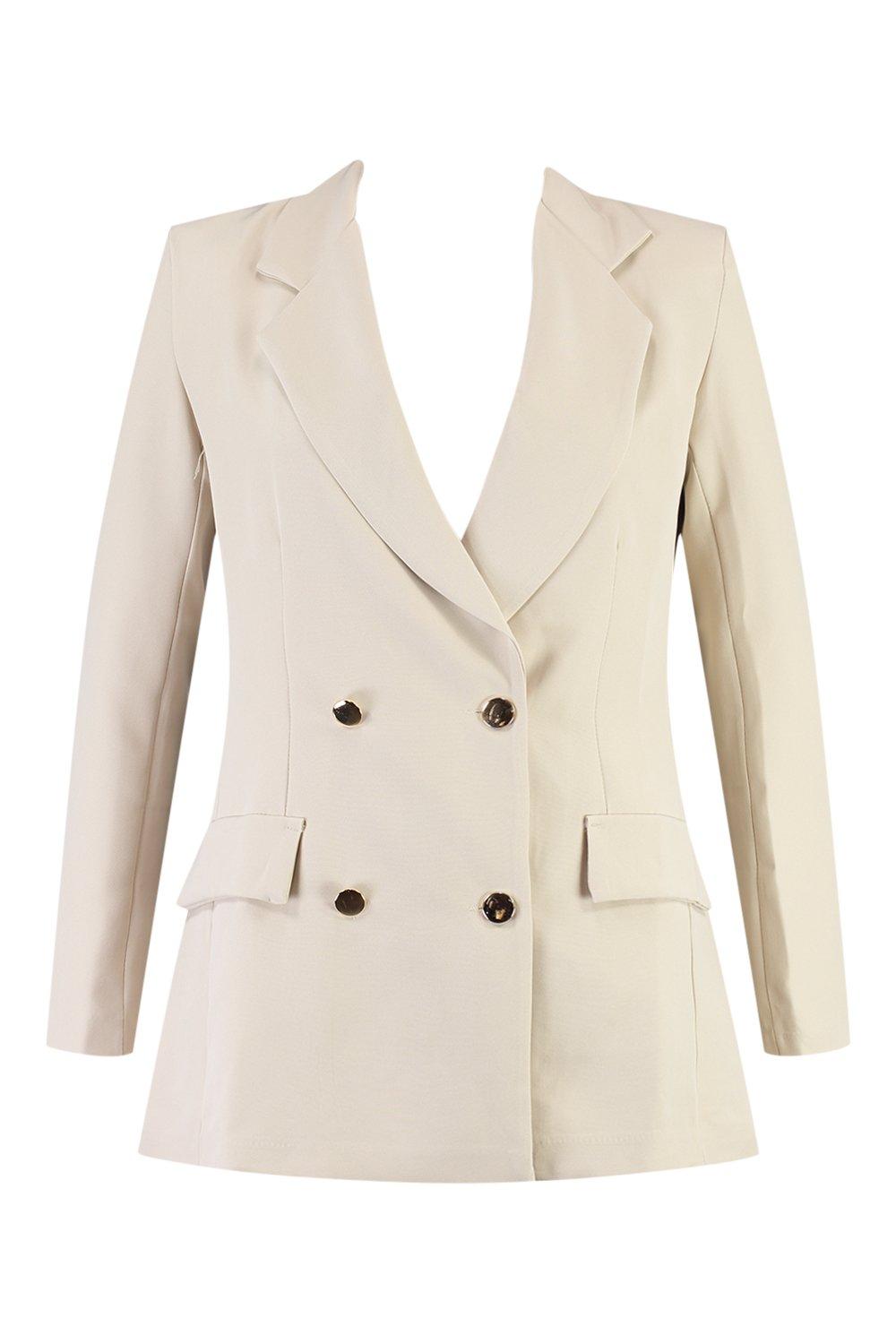 boohoo Double Breasted Military Blazer - Beige - Size 8
