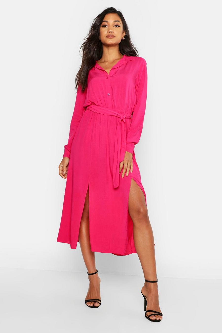 Woven Belted Shirt Midi Dress image number 1