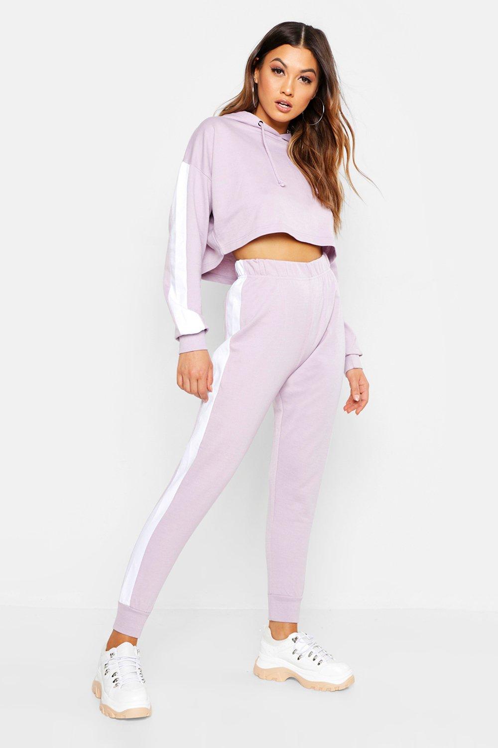 Side Stripe Cropped Hoody And Jogger Set