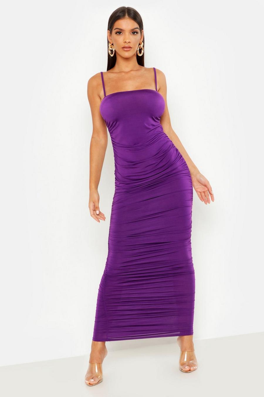 Purple Strappy Square Neck Ruched Midaxi Dress image number 1
