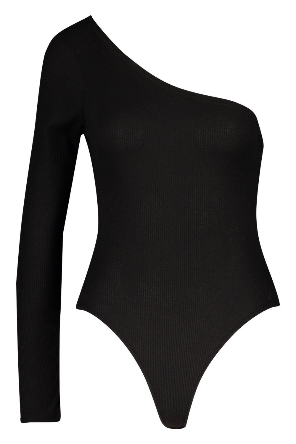 Women's Black Rib Neon One Shoulder Bodysuit