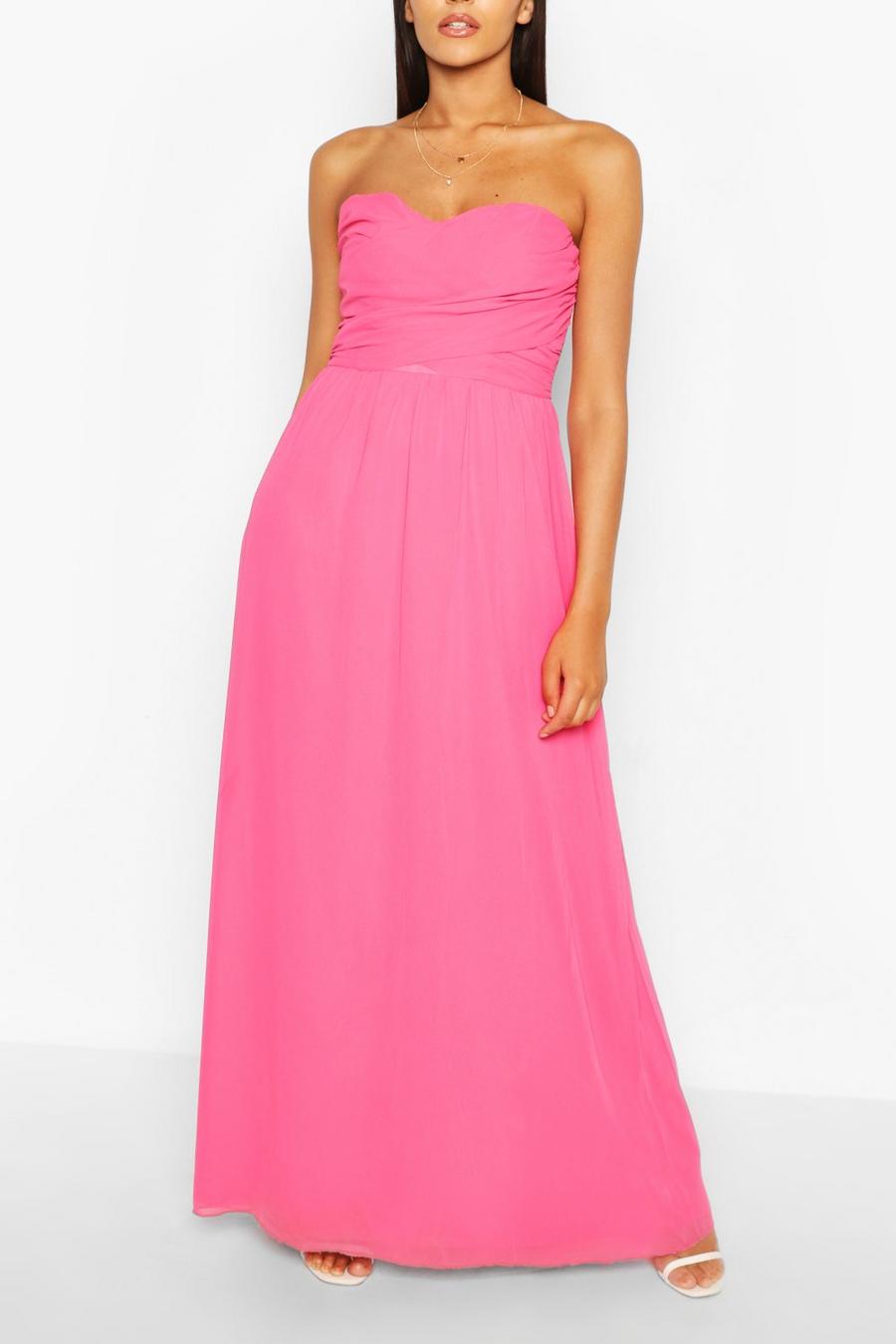 Magenta pink Chiffon Bandeau Maxi Bridesmaid Dress image number 1
