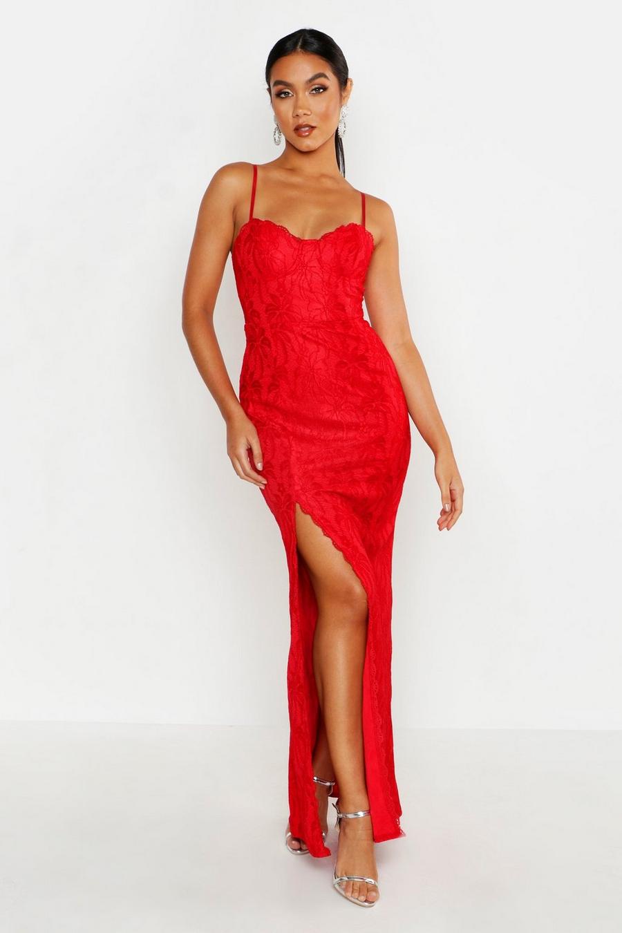 Red Lace Sweetheart Neck Maxi Bridesmaid Dress image number 1