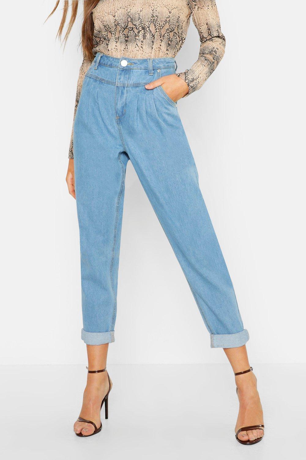 high waisted pleated jeans