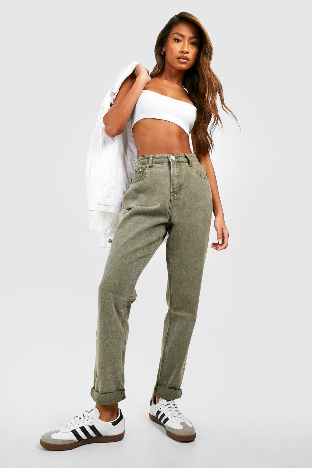 high waisted khaki mom jeans