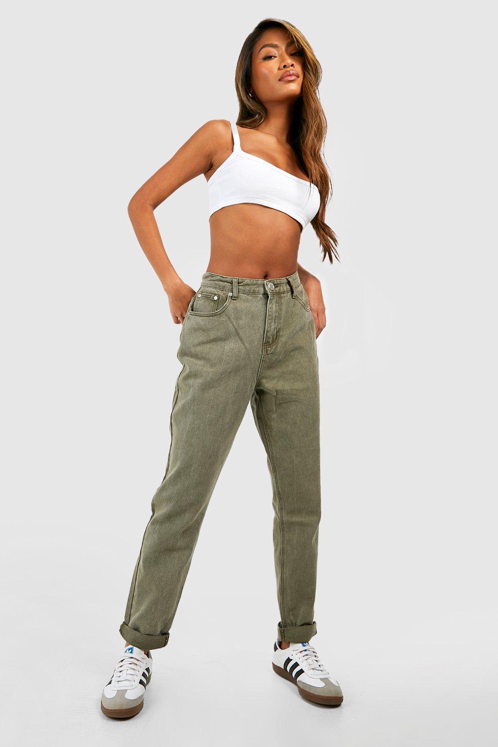 high waisted khaki mom jeans