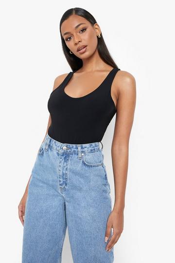 Slinky Double Layer Scoop Sleeveless Bodysuit black