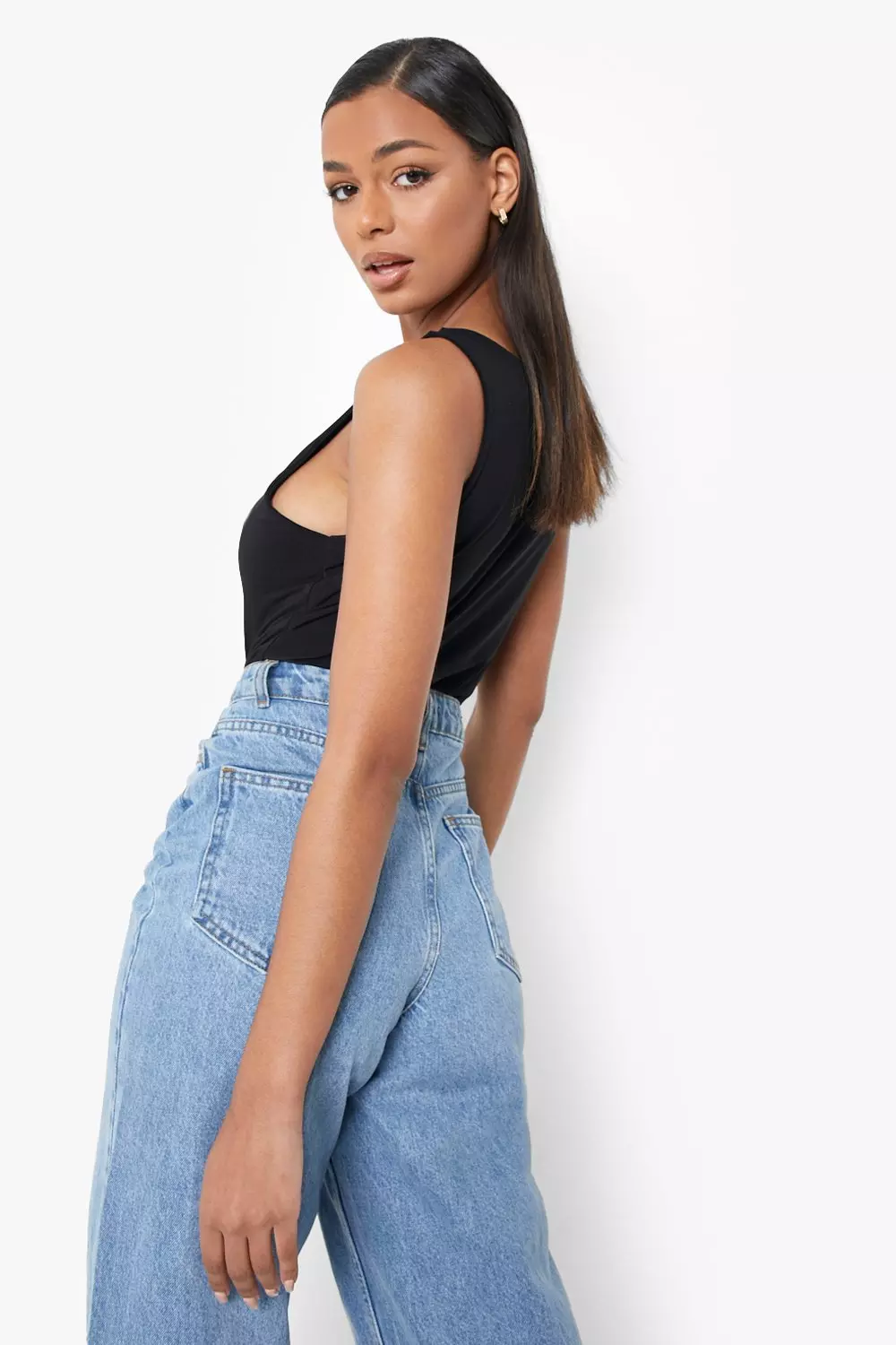 White Slinky Double Layer Scoop Sleeveless Bodysuit alternative image
