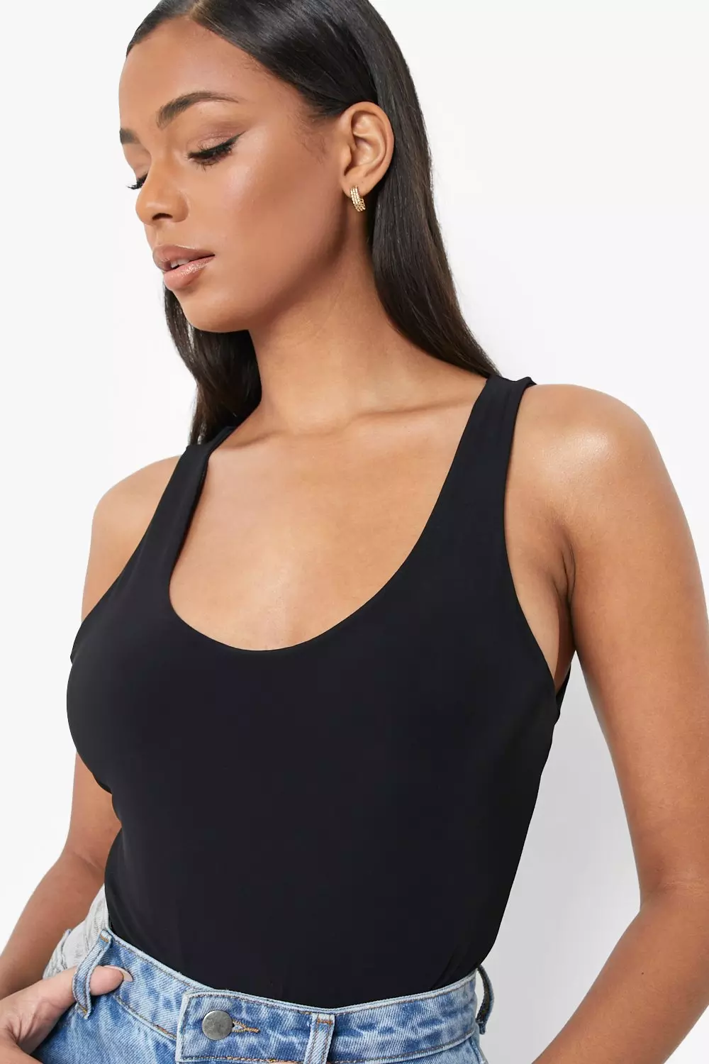 White Slinky Double Layer Scoop Sleeveless Bodysuit alternative image