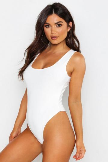 Slinky Double Layer Scoop Sleeveless Bodysuit white