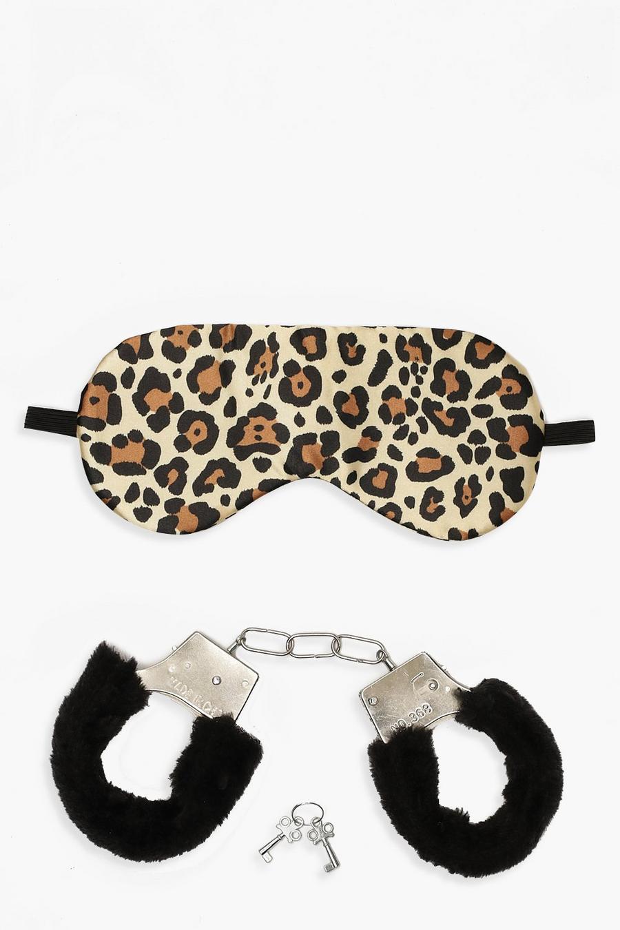 Multi Fluffy Handcuffs & Leopard Eye Mask Set
