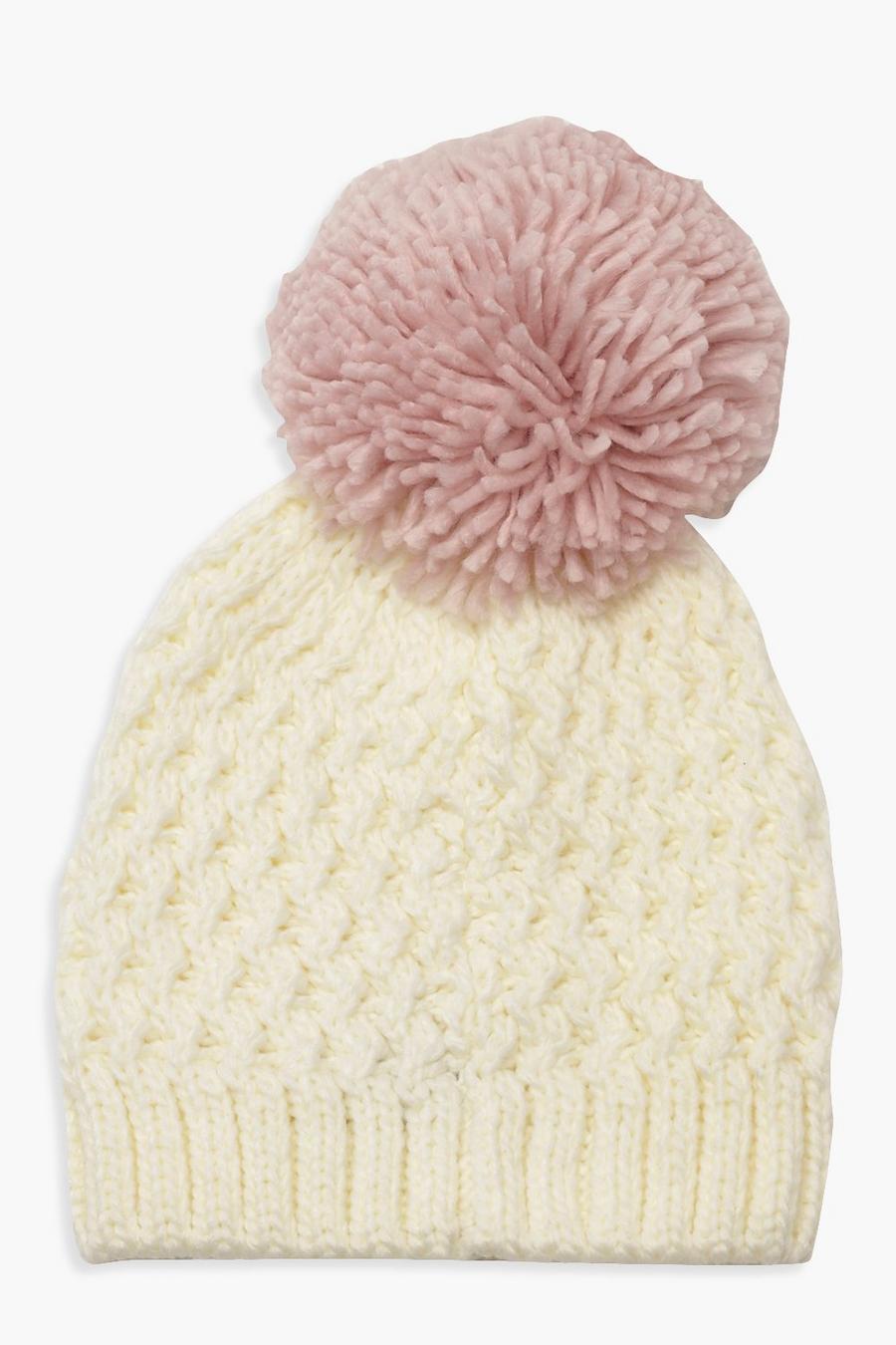 Cream blanc Contrast Over Sized Pom Beanie image number 1