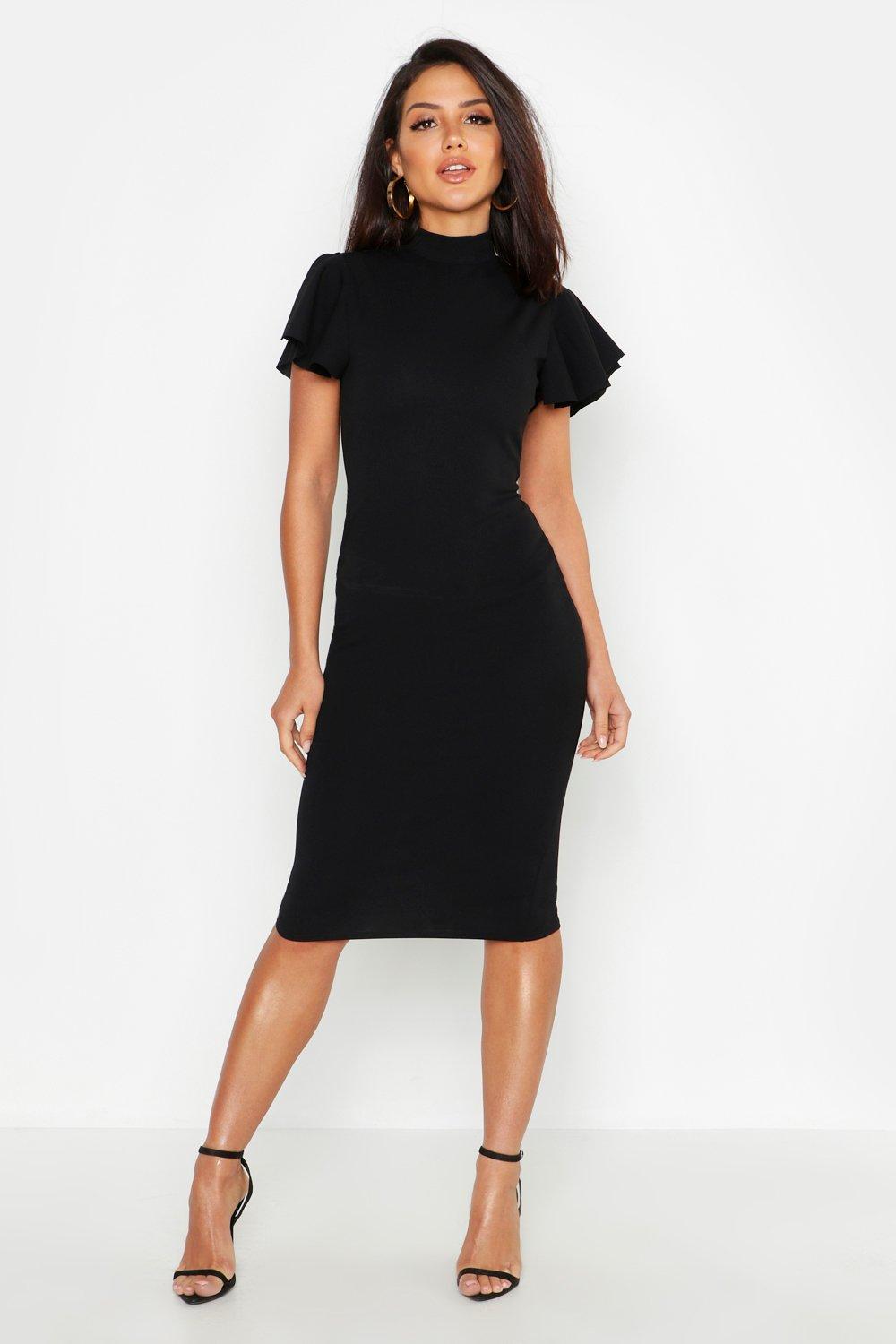 black midi high neck dress