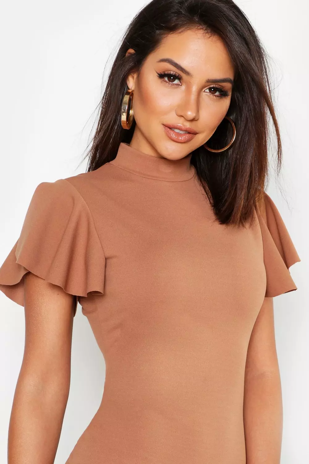 High neck hotsell frill midi dress