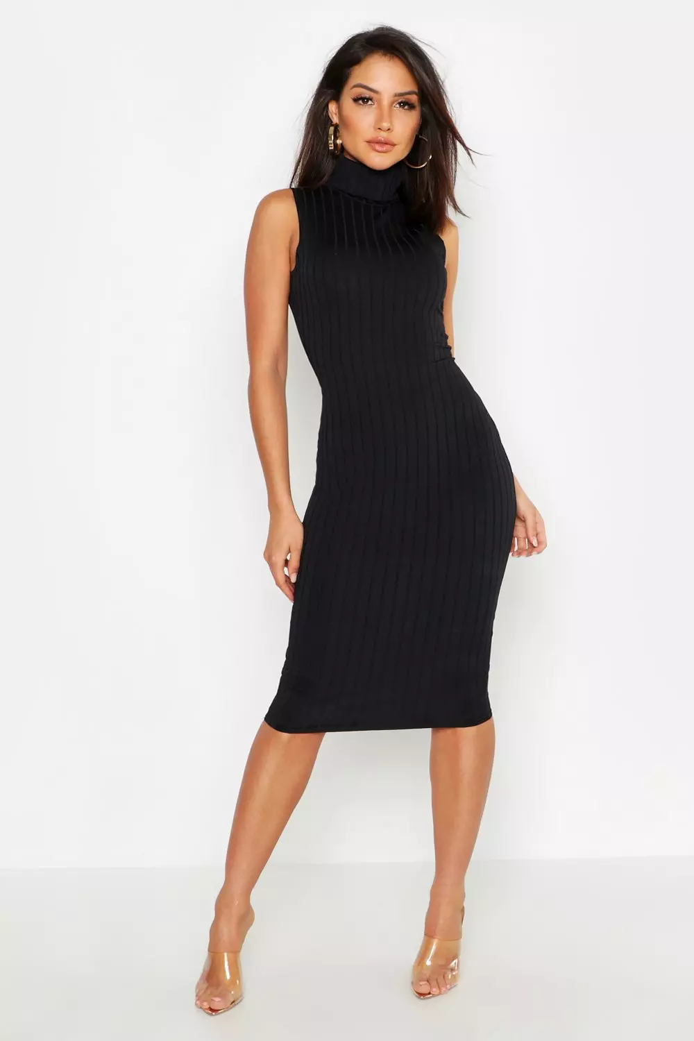 High neck sleeveless midi hot sale dress