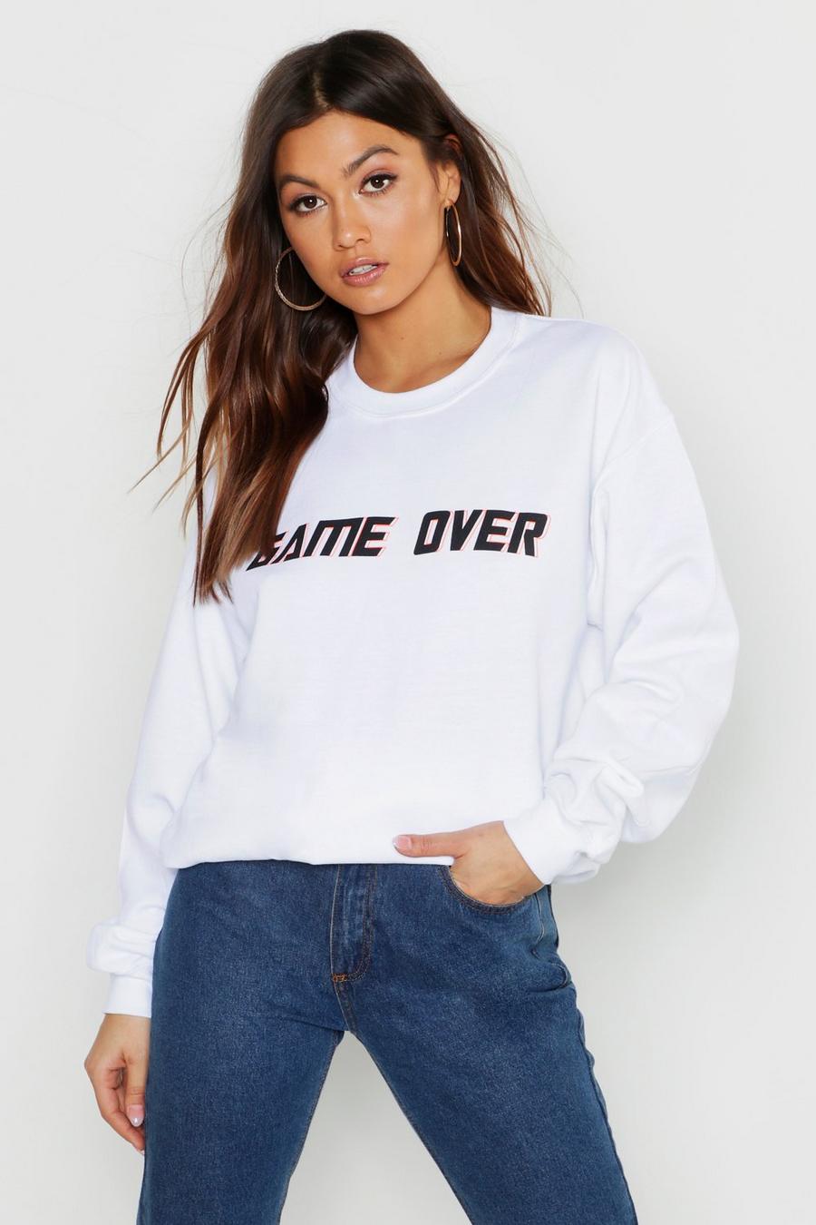 White Neon Game Over Slogan Sweatshirter